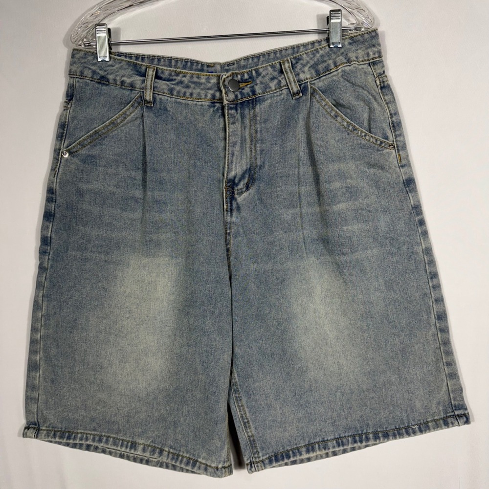 Aelfric Eden Baggy Denim Jorts Sz 34 Light Wash Pleated Streetwear Y2K Jean NWOT